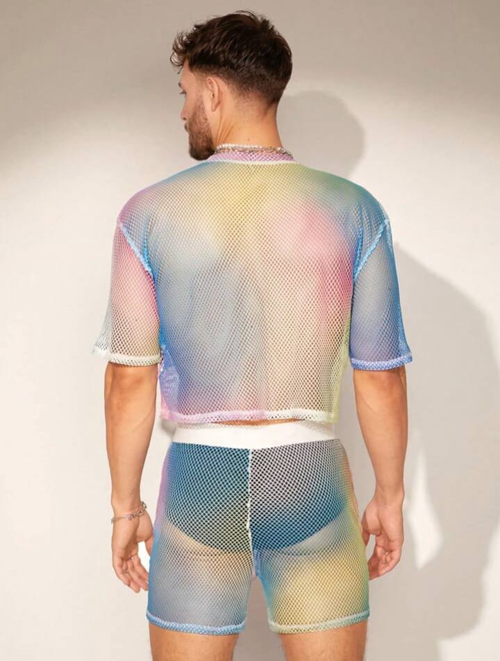 NIGHT-RIDER Men's Loose Rainbow Net Sexy Sleepwear T-shirt & Short Set